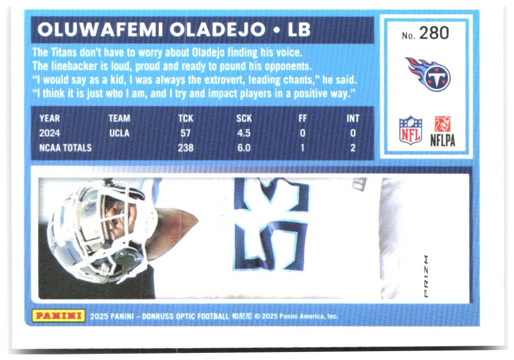 Oluwafemi Oladejo Donruss Optic - Pink 280 2025 Tennessee Titans