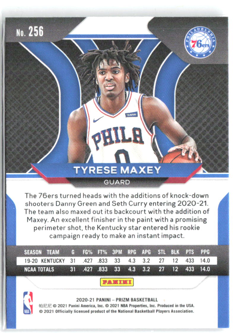 Tyrese Maxey Panini Prizm 256 2020-21 Philadelphia 76ers RC