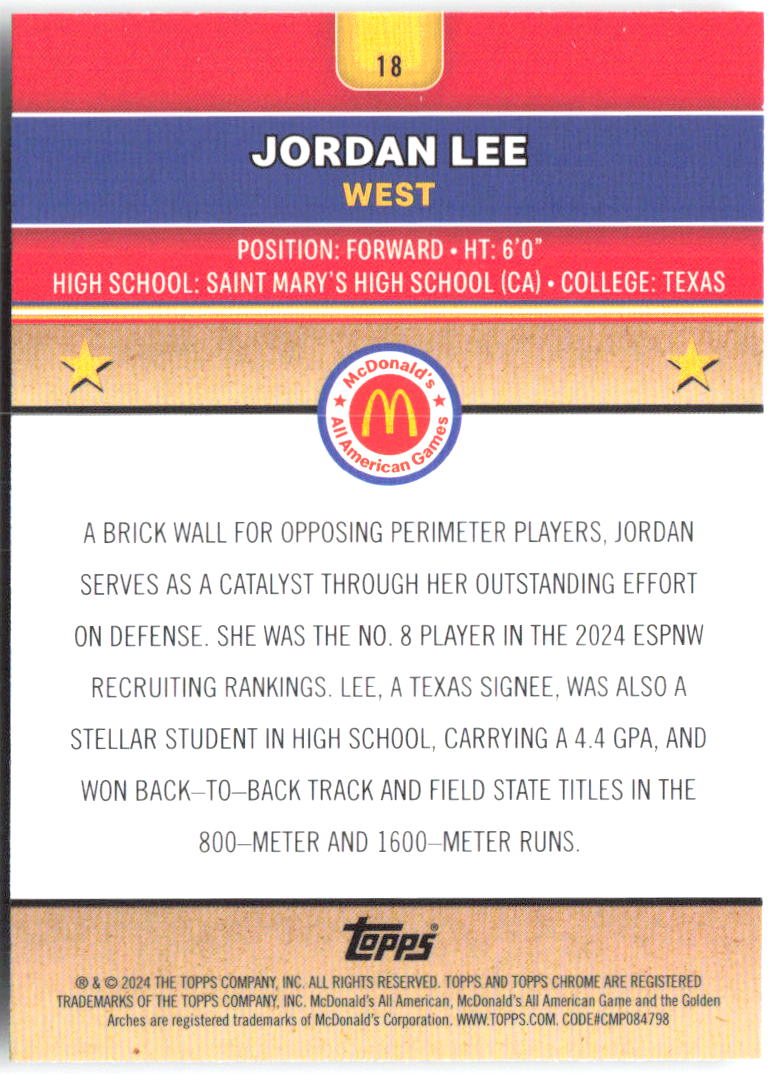 Jordan Lee Topps Chrome McDonald's All-American 18 2024