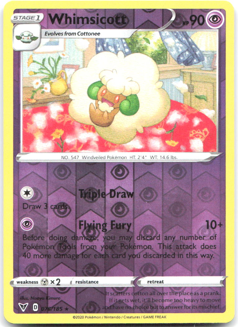 Whimsicott Reverse Holo Rare SWSH04 Vivid Voltage 076/185 NM Naoyo Kimura