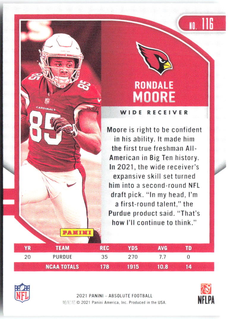 Rondale Moore Panini Absolute - Retail 116 2021 Arizona Cardinals RC