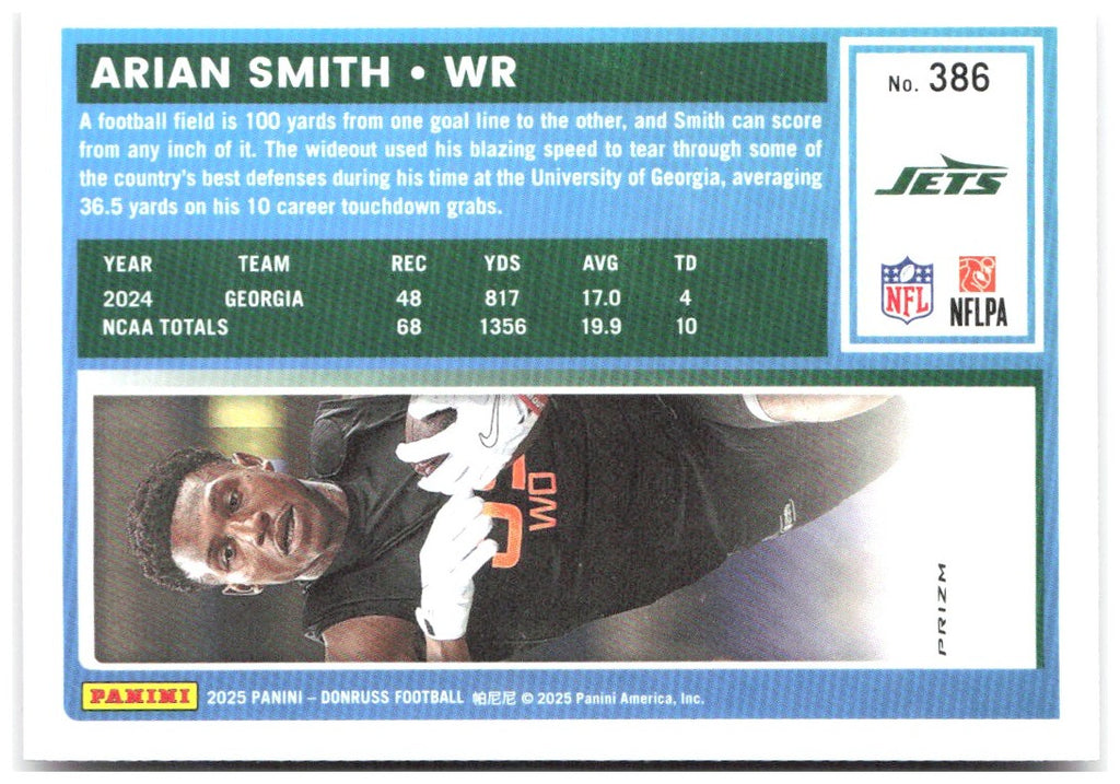 Arian Smith Donruss Optic - Pink 285 2025 New York Jets