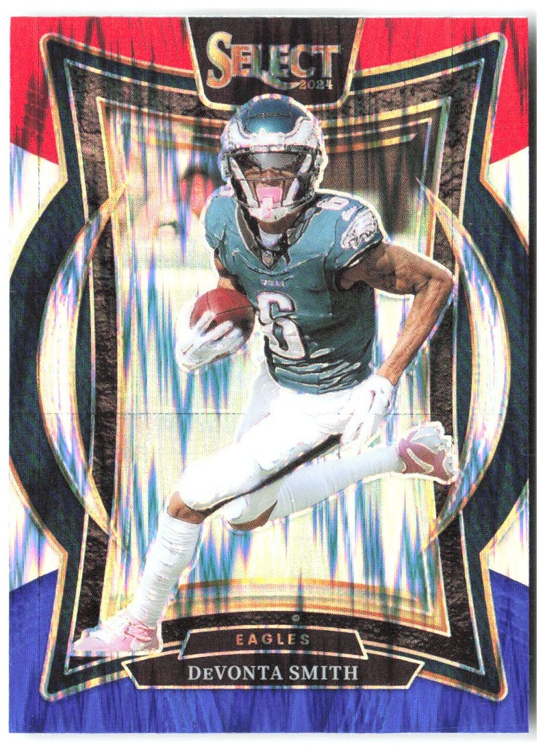 DeVonta Smith Panini Select - Red & Blue Prizm Shock 51 2024 Philadelphia Eagles