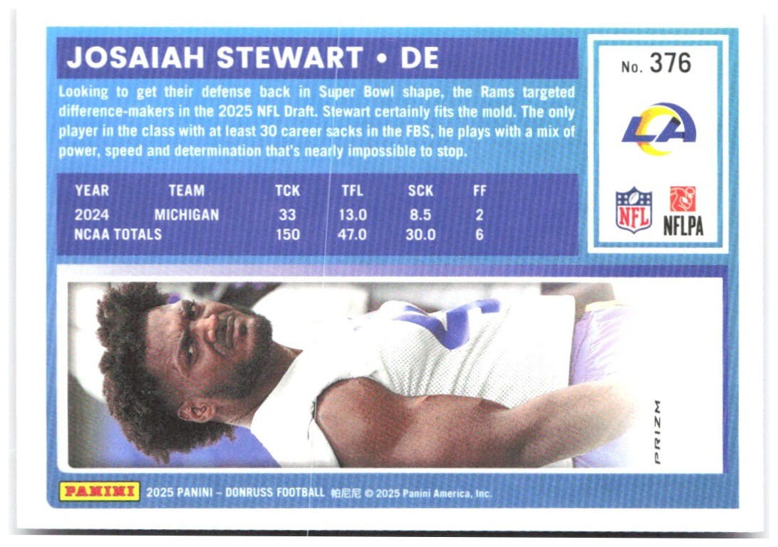 Josaiah Stewart Donruss - Optic Rated Rookies Pink 376 2025 Los Angeles Rams