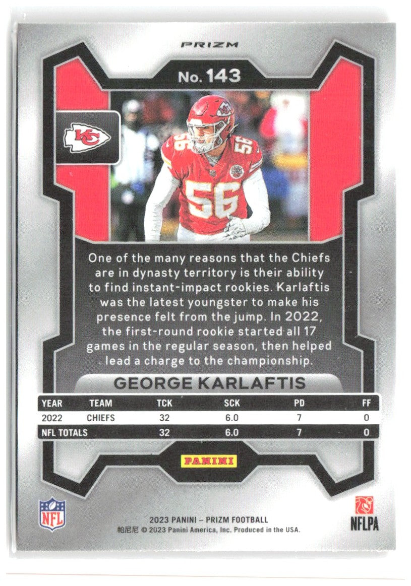 George Karlaftis Panini Prizm - Lazer 143 2023 Kansas City Chiefs