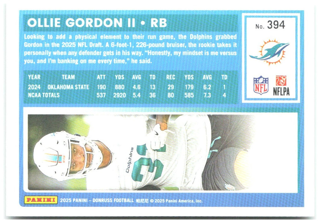 Ollie Gordon II Donruss - Press Proofs Green 394 2025 Miami Dolphins