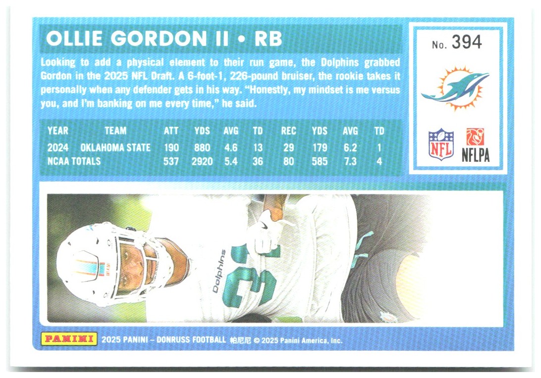 Ollie Gordon II Donruss - Press Proofs Green 394 2025 Miami Dolphins