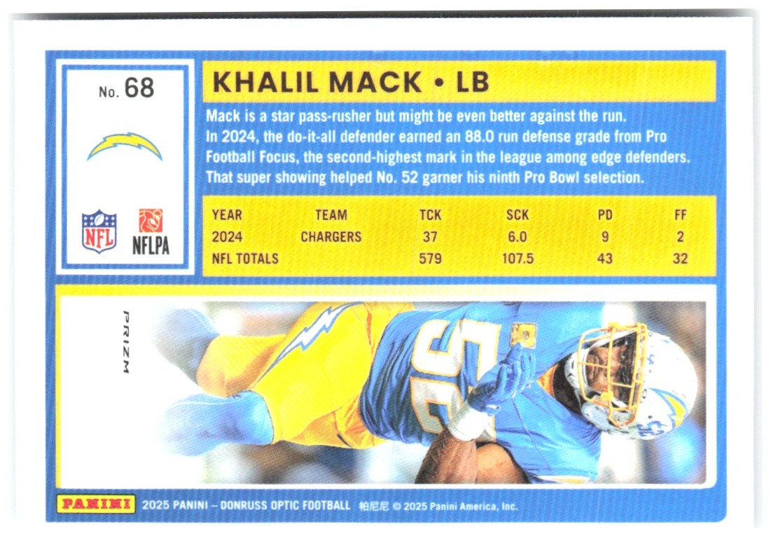 Khalil Mack Donruss Optic - Holo 68 2025 Los Angeles Chargers