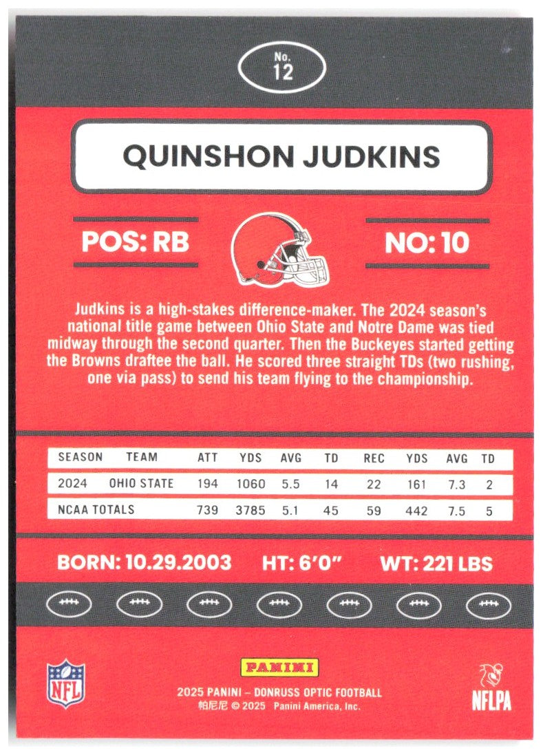Quinshon Judkins Donruss Optic - 2015 Retro 12 2025 Cleveland Browns