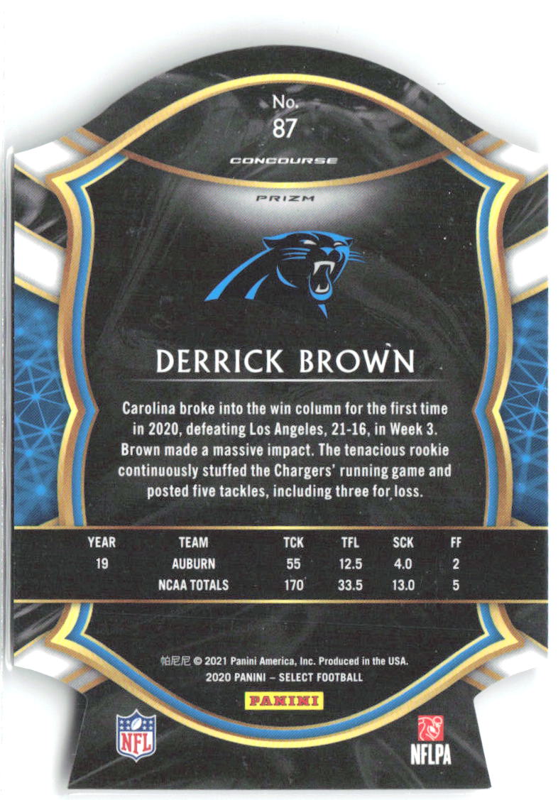 Derrick Brown Panini Select - Red Prizm Die Cut 87 2020 Carolina Panthers