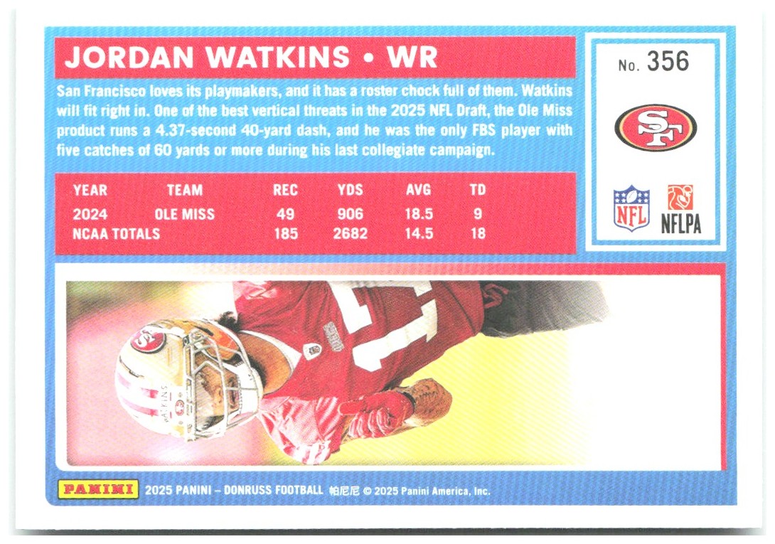 Jordan Watkins Donruss - Press Proofs Green 356 2025 San Francisco 49ers