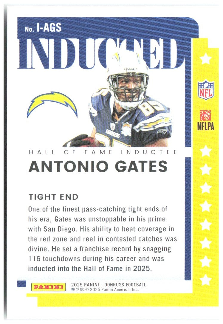 Antonio Gates Donruss - Inducted I-AGS 2025 San Diego Chargers