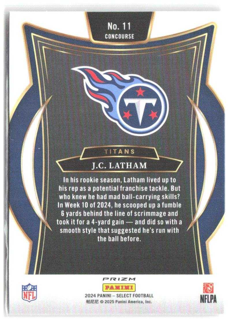 J.C. Latham Panini Select - Red & Yellow Prizm Shock 11 2024 Tennessee Titans