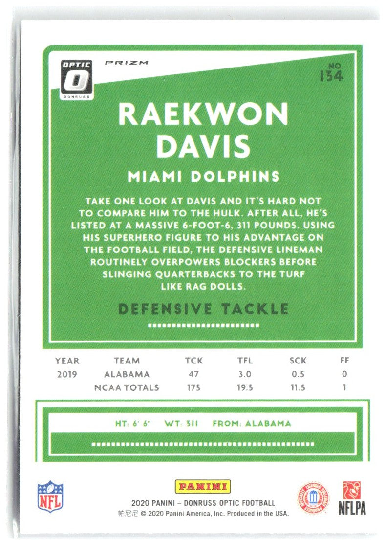 Raekwon Davis Donruss Optic - Holo 134 2020 Miami Dolphins