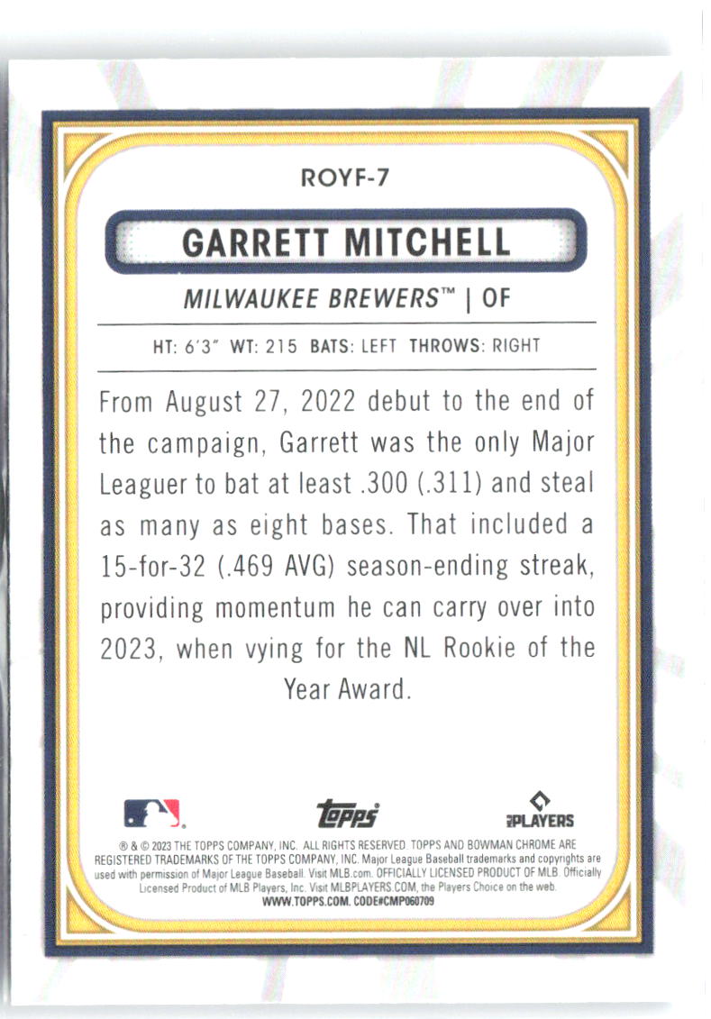 Garrett Mitchell Rookie of the Year Favorites Bowman - Rookie of the Year Favorites ROYF-7 NM