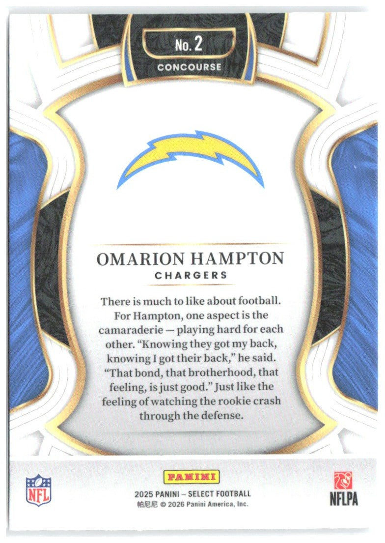 Omarion Hampton Panini Select 2 2025 Los Angeles Chargers RC