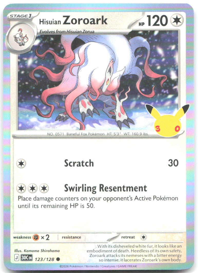 Hisuian Zoroark Holo Common ME 30th Celebration 123/128 NM Kamome Shirahama