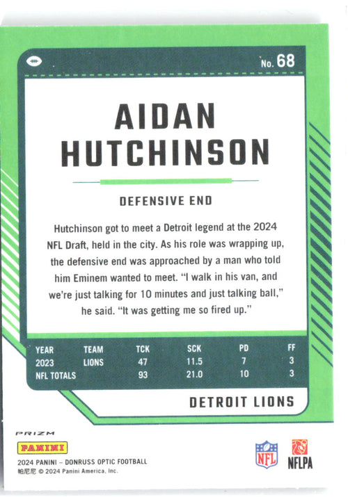 Aidan Hutchinson Donruss Optic - Holo 68 2024 Detroit Lions