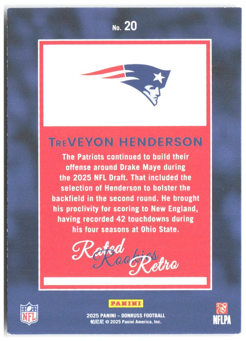 TreVeyon Henderson Donruss - Rated Rookies Retro 20 2025 New England Patriots