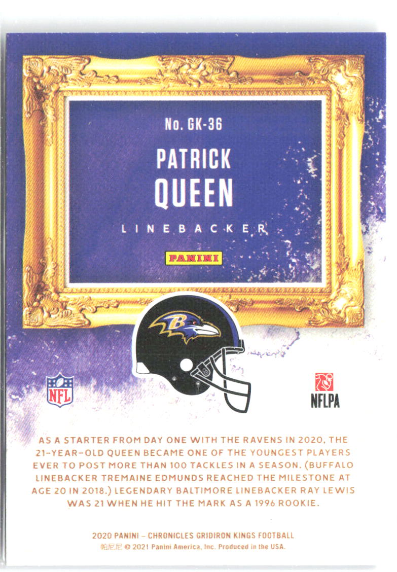 Patrick Queen Panini Chronicles - Gridiron Kings GK-36 2020 Baltimore Ravens
