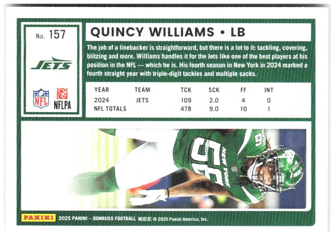 Quincy Williams Donruss - Press Proofs Red 157 2025 New York Jets