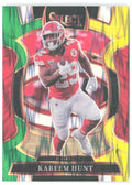 Kareem Hunt Panini Select Green and Yellow Prizm Shock 7 2025 Kansas City Chiefs