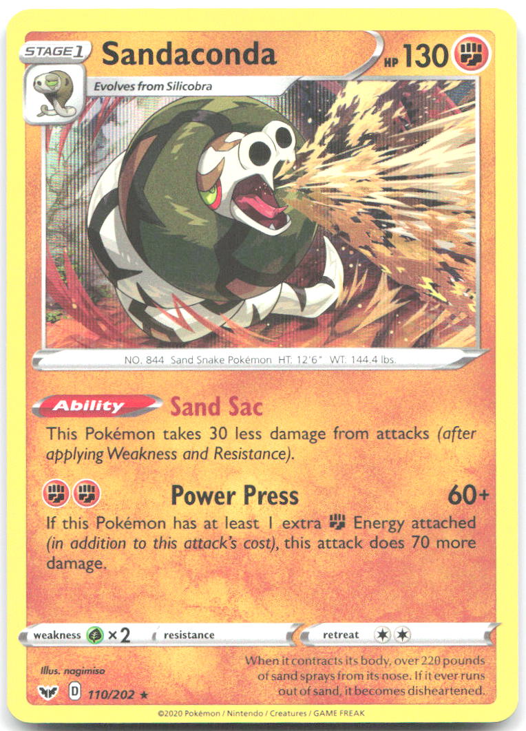 Sandaconda 110 Holo Rare SWSH01 Sword & Shield Base Set 110/202 NM