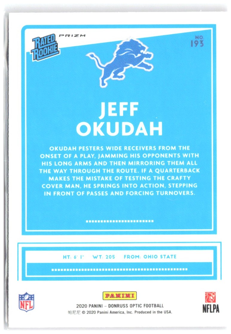 Jeff Okudah Donruss Optic - Pink 193 2020 Detroit Lions