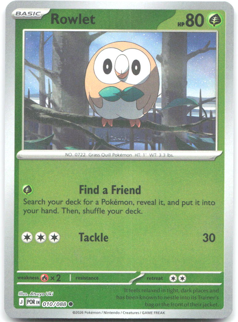 Rowlet Reverse Holo Common ME03: Perfect Order 010/088 NM Atsuya Uki