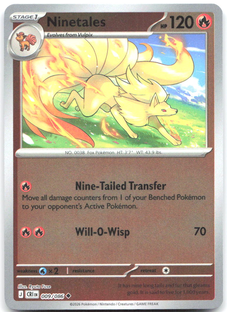Ninetales Reverse Holo Uncommon ME04: Chaos Rising 009/086 NM Ryuta Fuse