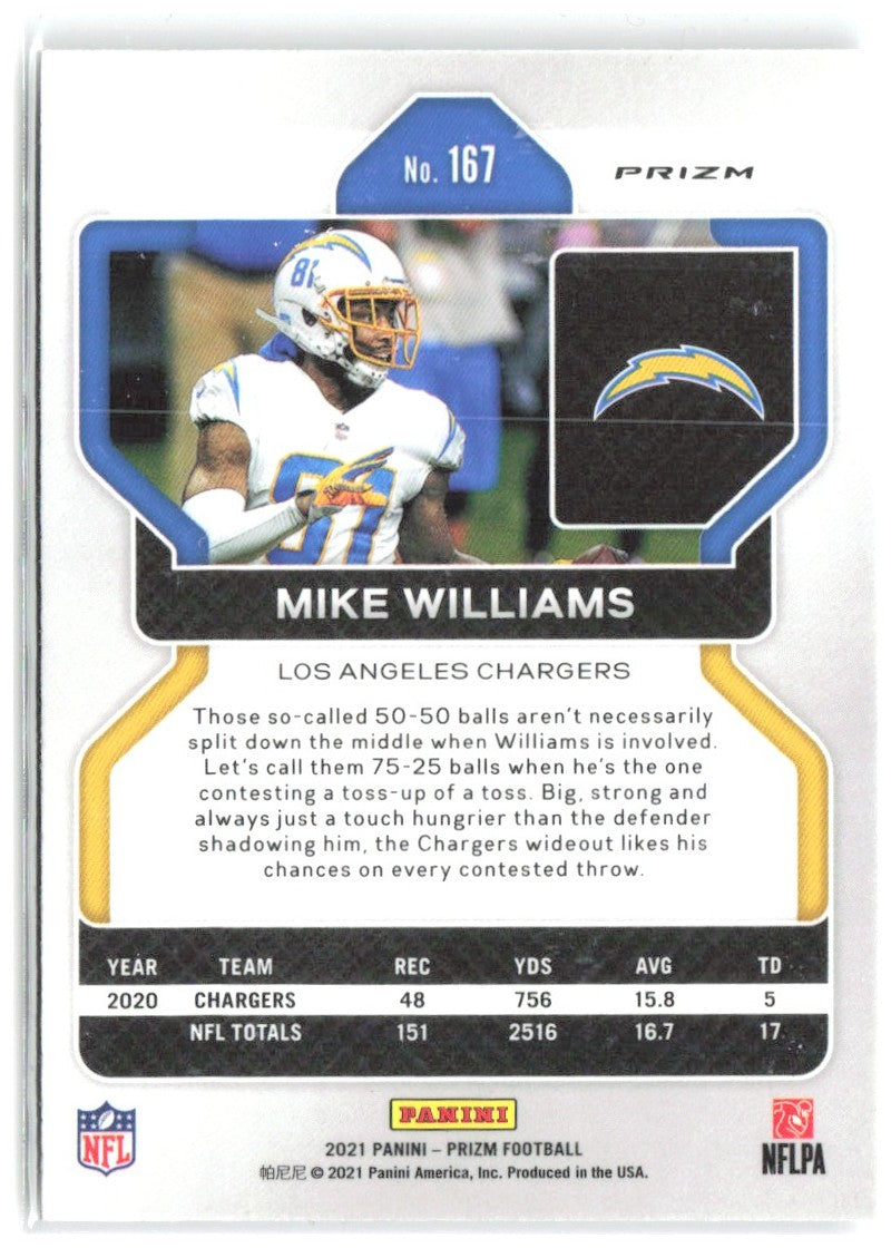 Mike Williams Panini Prizm - Silver 167 2021 Los Angeles Chargers