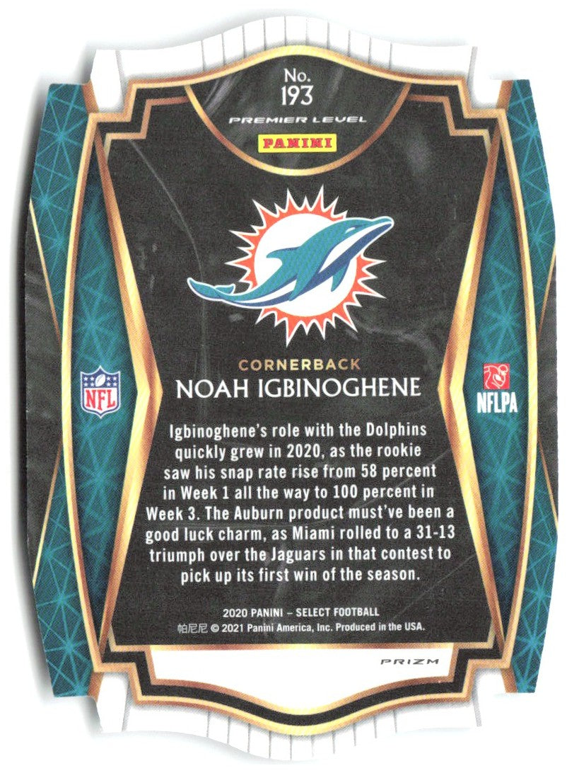 Noah Igbinoghene Panini Select - White Prizm Die Cut 193 2020 Miami Dolphins