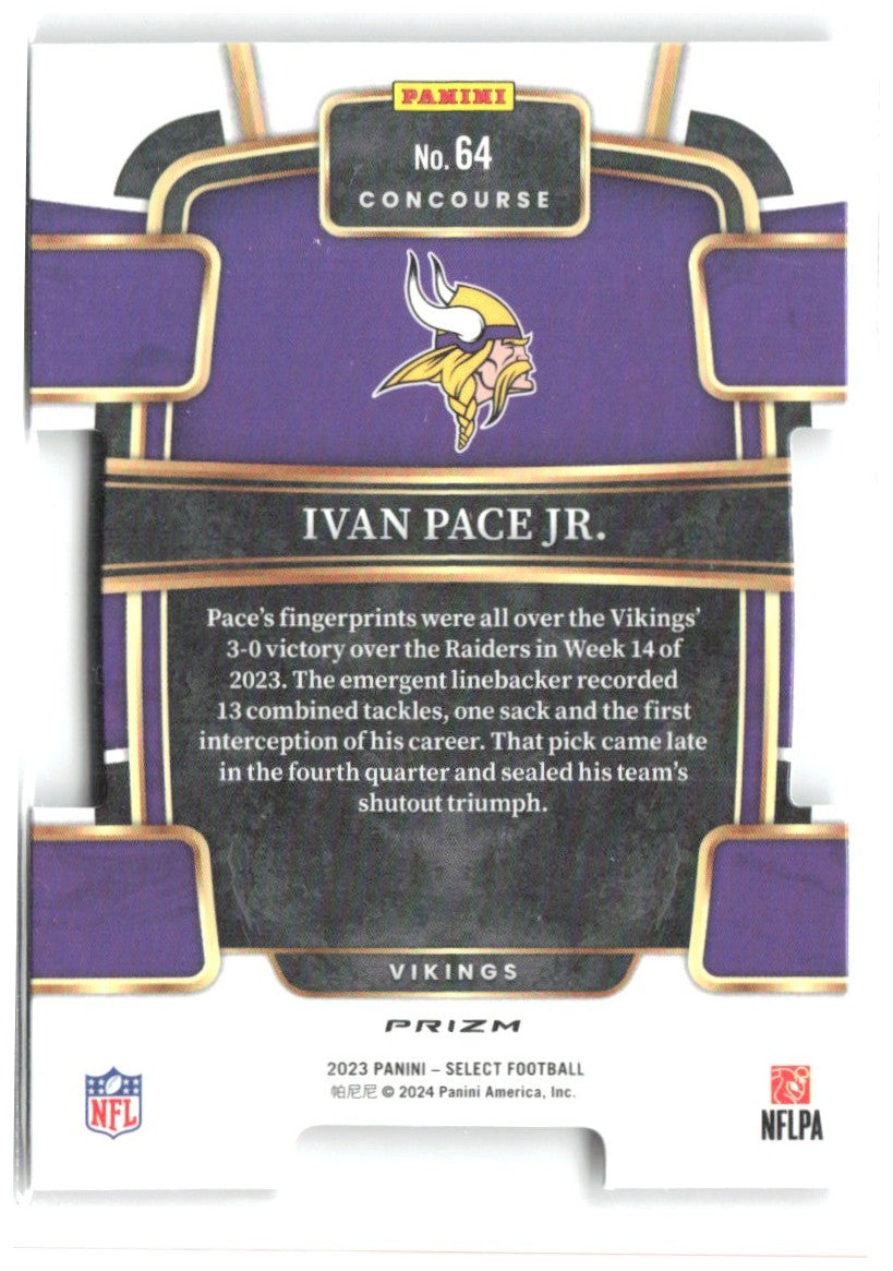 Ivan Pace Jr. Select - Black and Red Prizms Die Cuts 64 2023 Minnesota Vikings