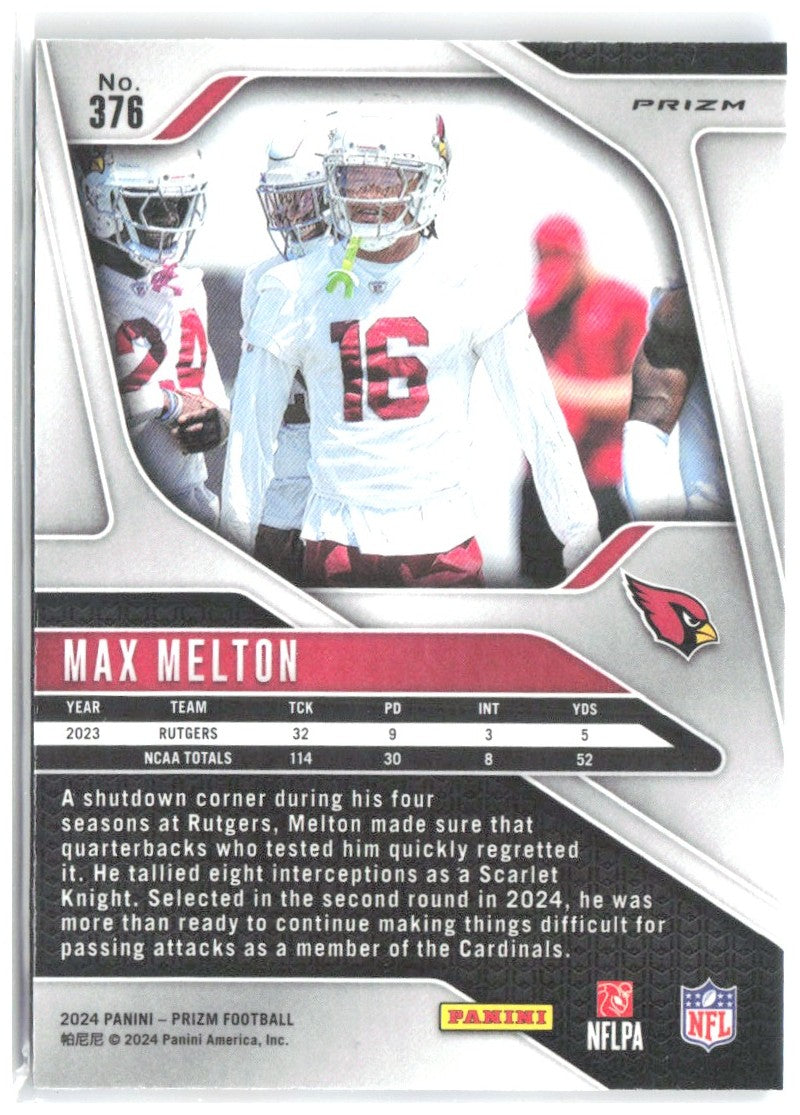 Max Melton Panini Prizm - Red White and Blue 376 2024 Arizona Cardinals