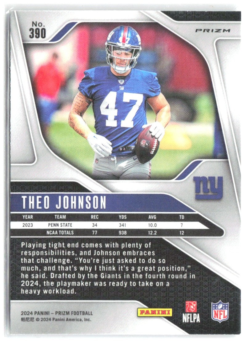 Theo Johnson Panini Prizm - Silver 390 2024 New York Giants