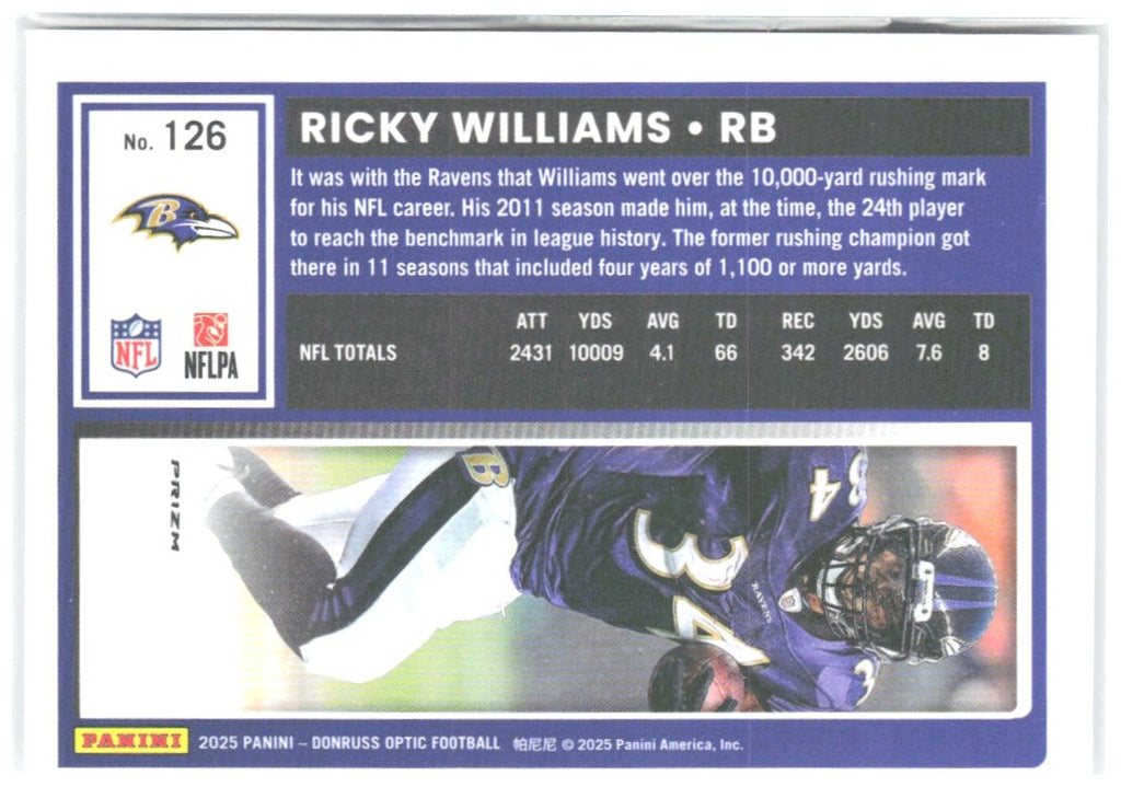 Ricky Williams Donruss Optic - Holo 126 2025 Baltimore Ravens