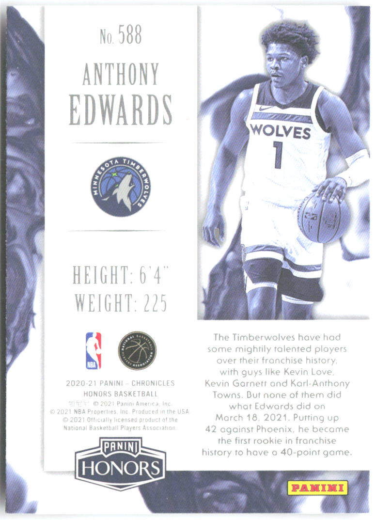 Anthony Edwards Panini Chronicles 588 2020-21 Minnesota Timberwolves RC