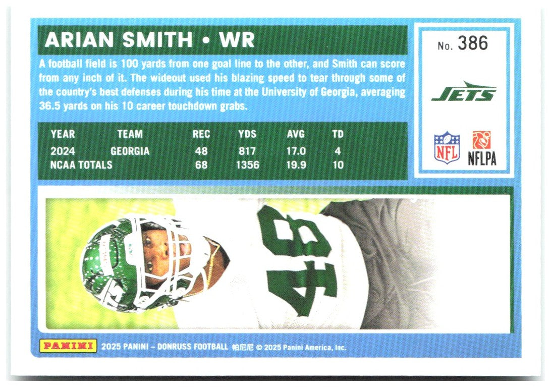 Arian Smith Donruss - Press Proofs Green 386 2025 New York Jets
