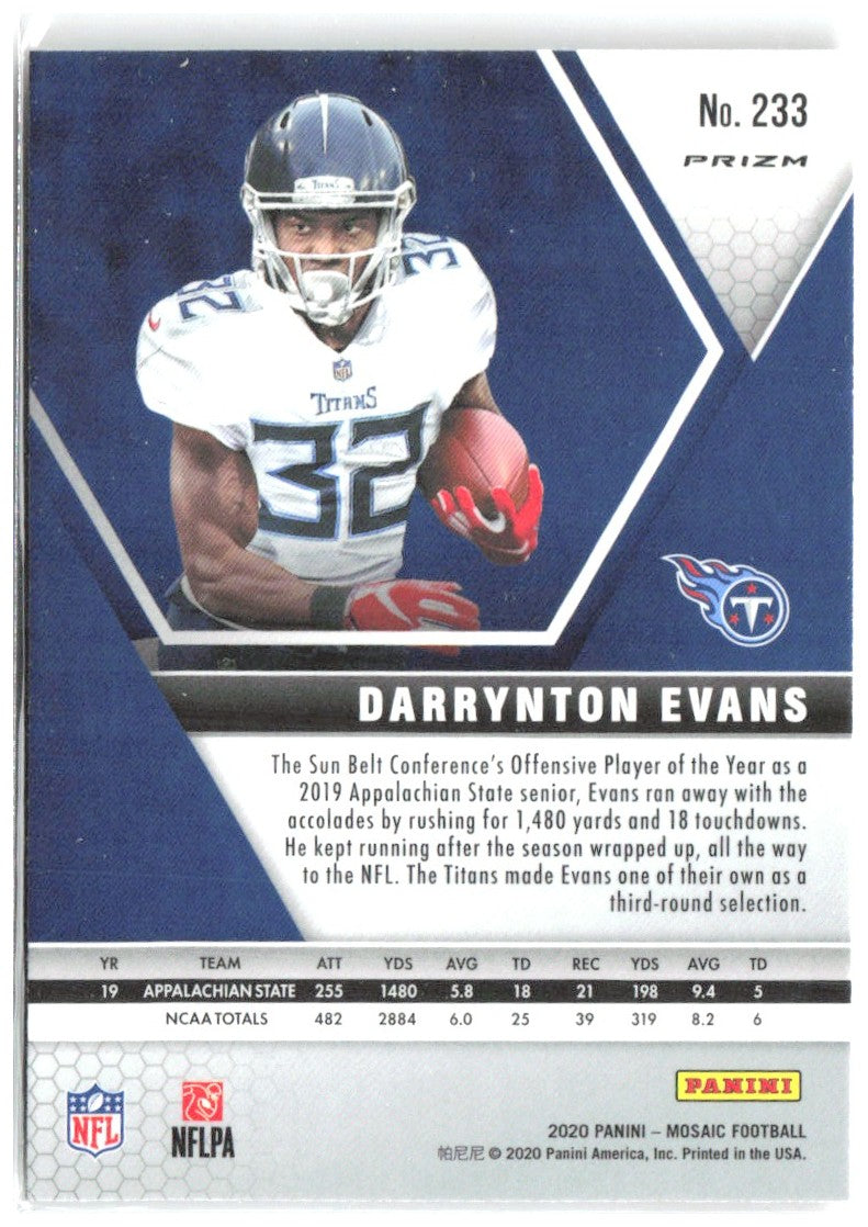 Darrynton Evans Panini Mosaic - Prizm Reactive Blue 233 2020 Tennessee Titans