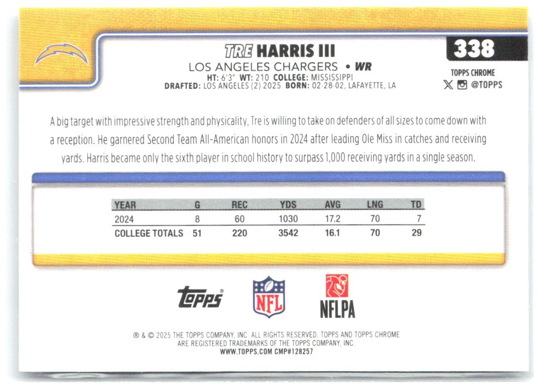 Tre Harris III Topps Chrome - X-Fractor 338 2025 Los Angeles Chargers