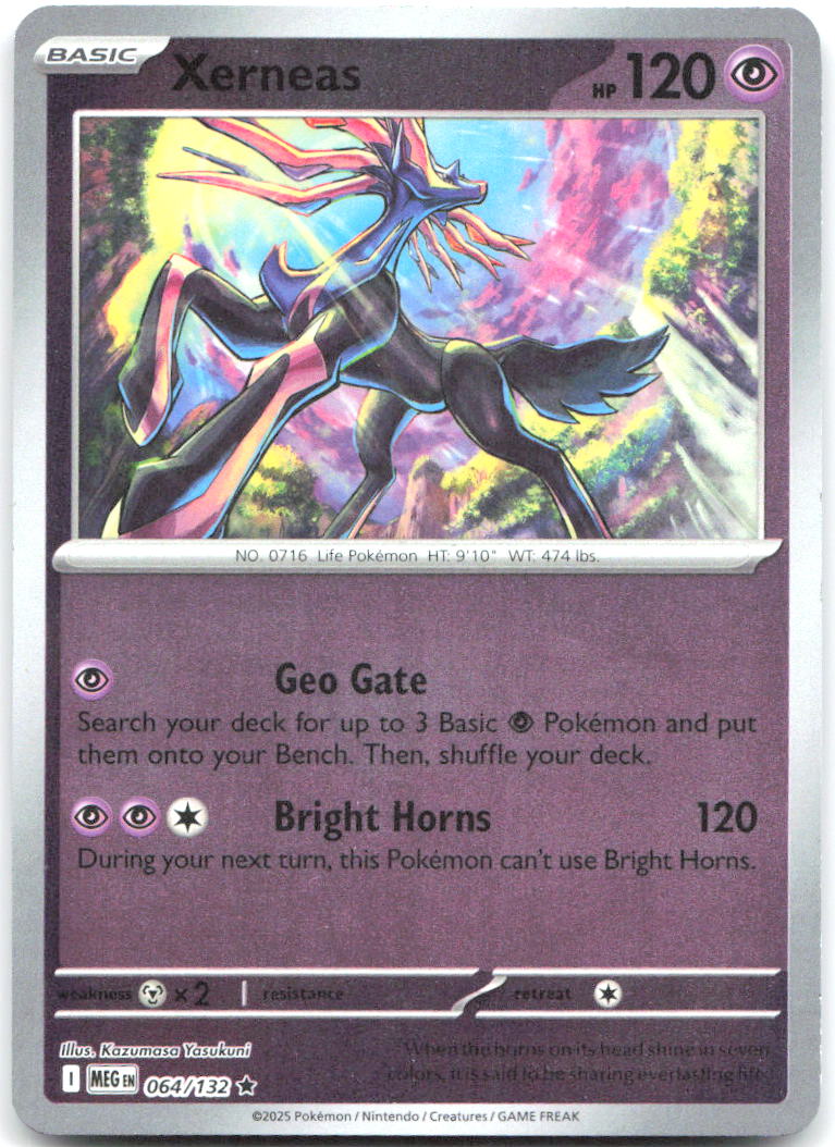 Xerneas Reverse Holo Rare ME01: Mega Evolution 064/132 NM Kazumasa Yasukuni