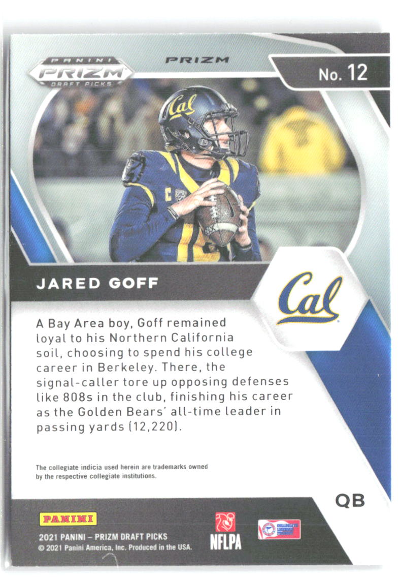Jared Goff Panini Prizm Draft Picks Purple Wave 12 2021 California Golden Bears