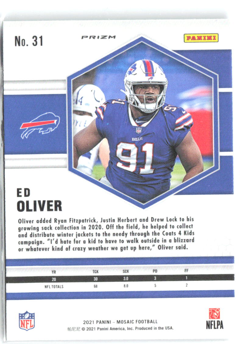Ed Oliver Panini Mosaic - Prizm Green 31 2021 Buffalo Bills