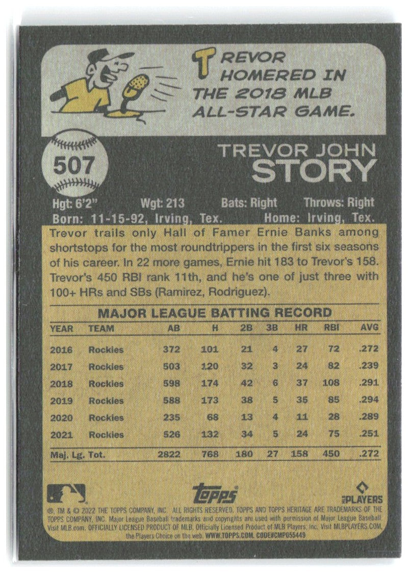 Trevor Story Topps Heritage - Chrome Blue Sparkle 507 2022 Boston Red Sox