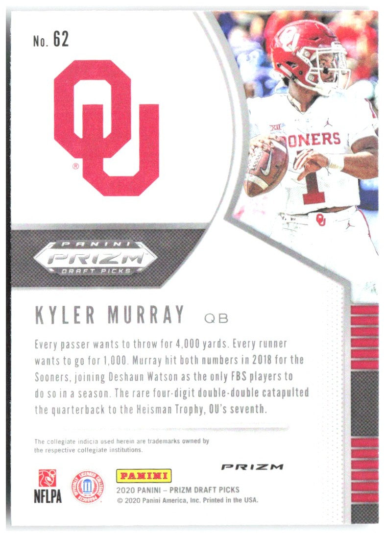 Kyler Murray Panini Prizm Draft Picks - Prizms Silver 62 2020 Oklahoma Sooners