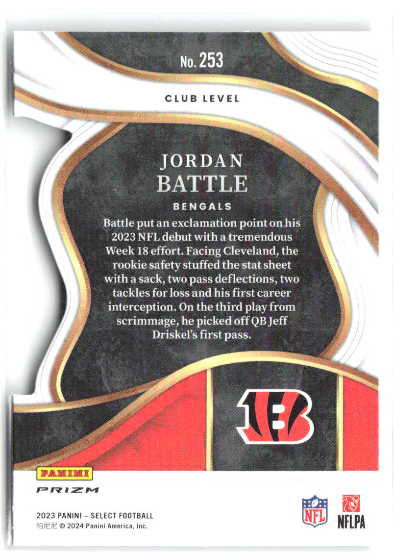 Jordan Battle Panini - Red and Blue Prizms Die Cuts 253 2023 Cincinnati Bengals