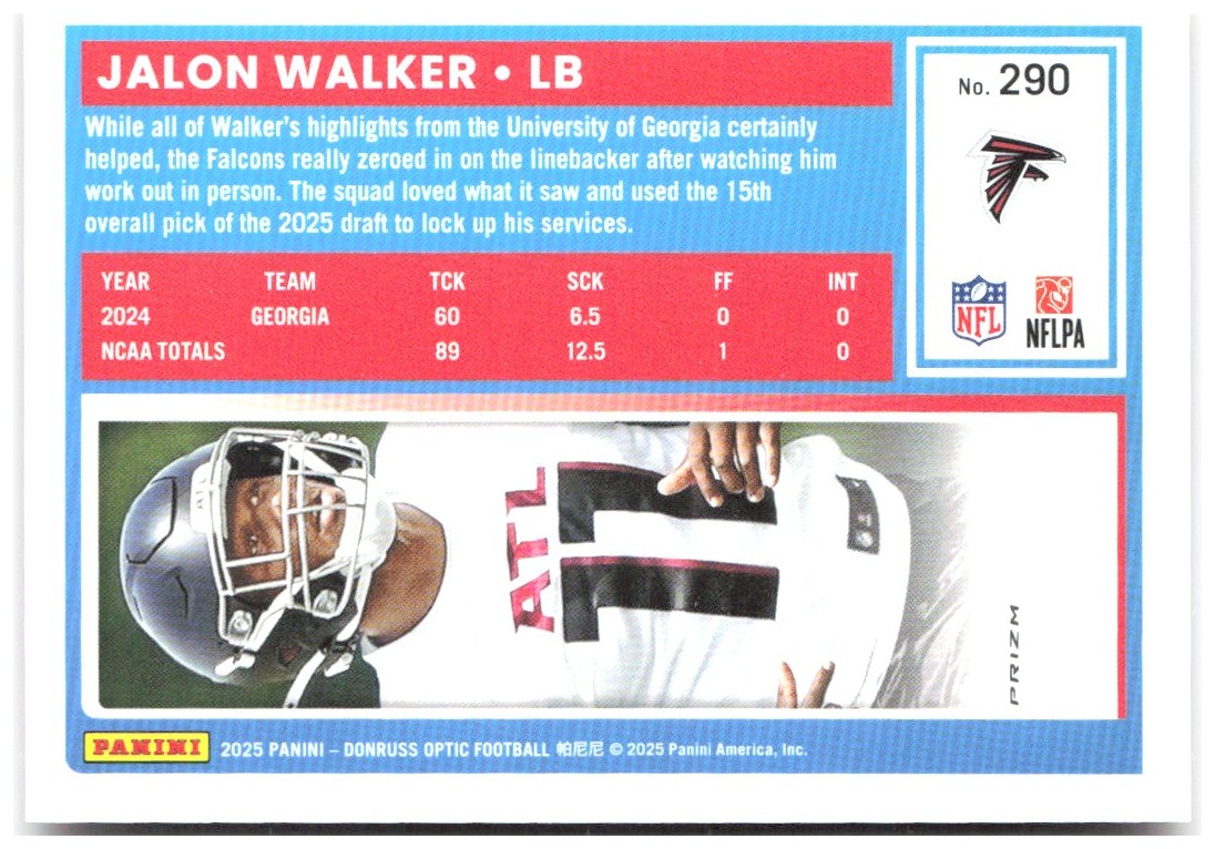 Jalon Walker Donruss Optic - Pink 290 2025 Atlanta Falcons