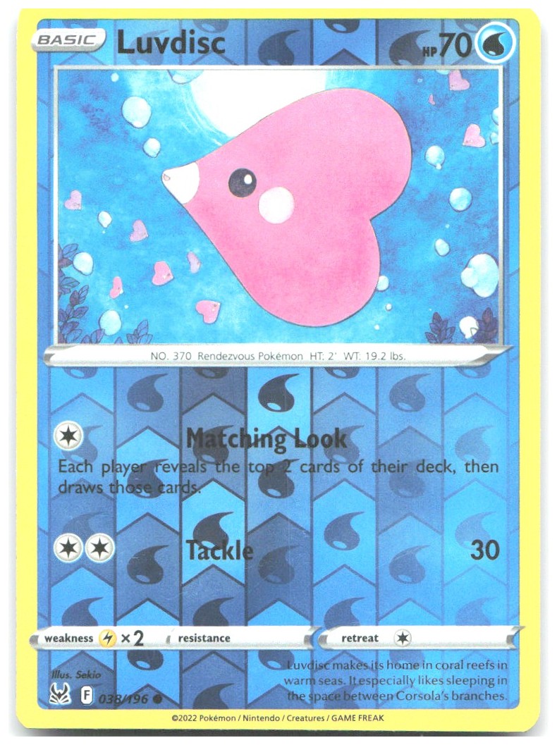 Luvdisc Reverse Holo Common SWSH11 Lost Origin 038/196 NM Sekio