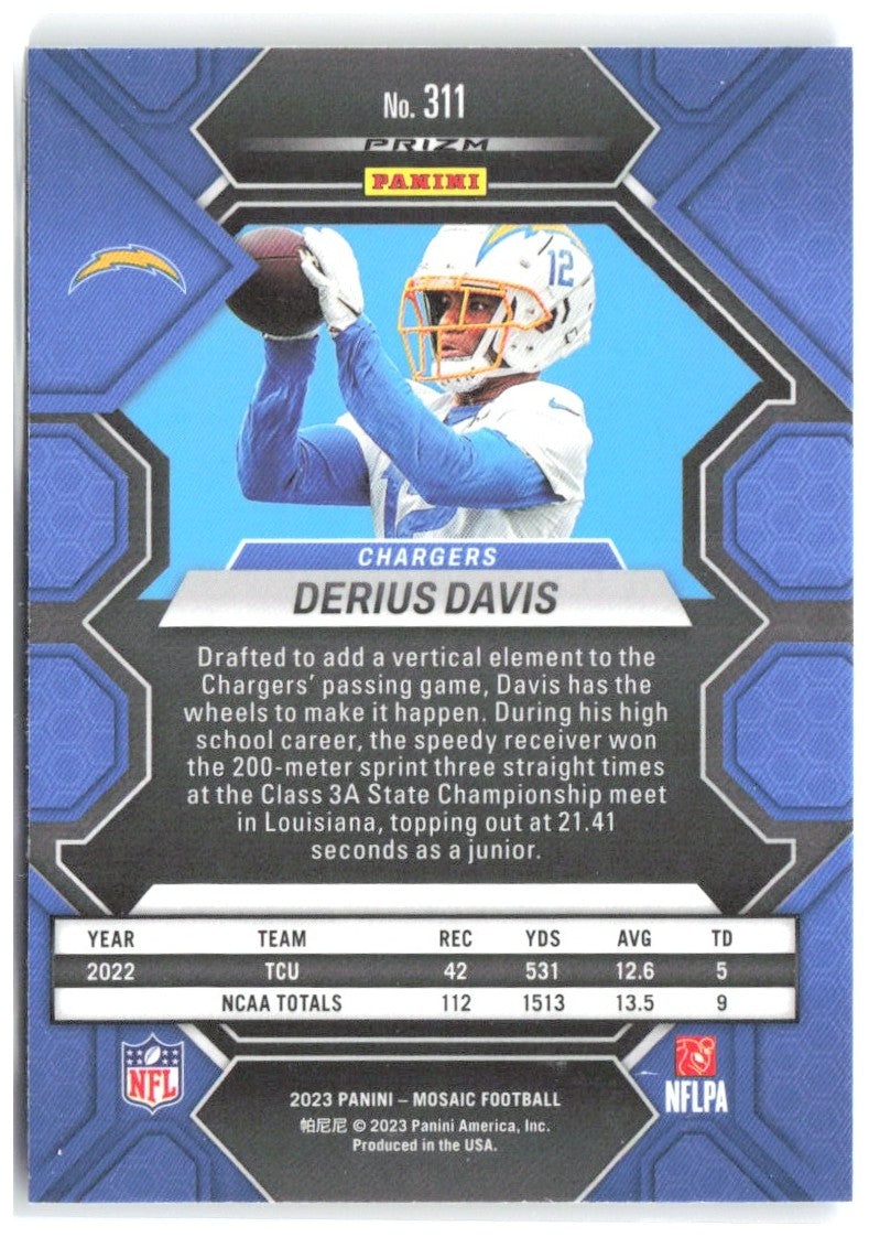 Derius Davis Panini Mosaic - Reactive Blue Mosaic 311 2023 Los Angeles Chargers