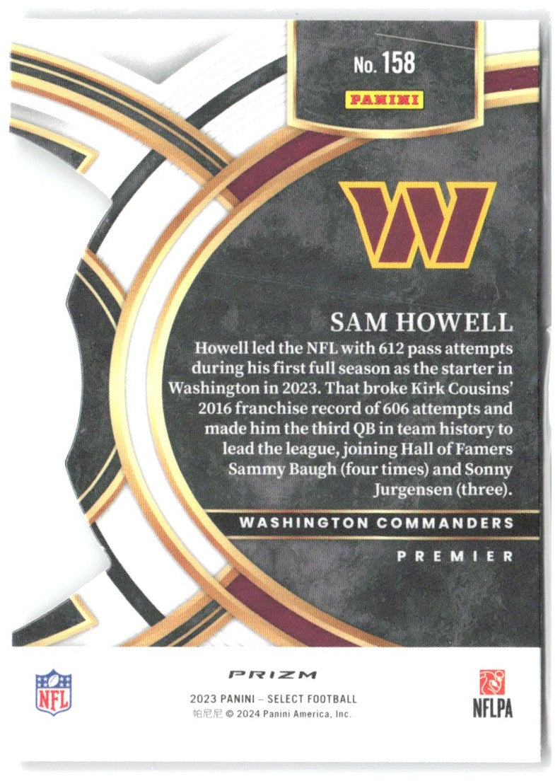 Sam Howell Select - Black and Red Prizms Die Cuts 158 2023 Washington Commanders